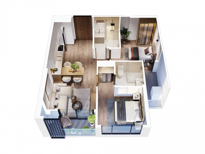 Căn 2PN diện tích 55m2