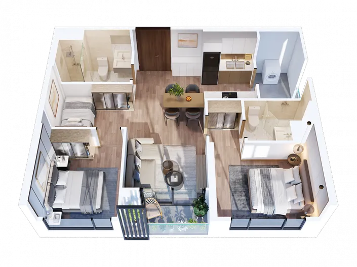 Căn 2PN+ diện tích 65m2